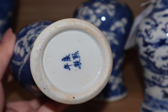 Five 19th century Chinese blue and white vases, three covers tallest 28cm